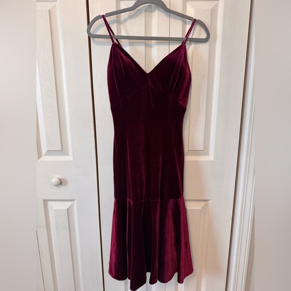 Yolanda Baraschi Elegant Burgundy Velvet Spaghetti Strap Dress size 0 - Picture 11 of 15